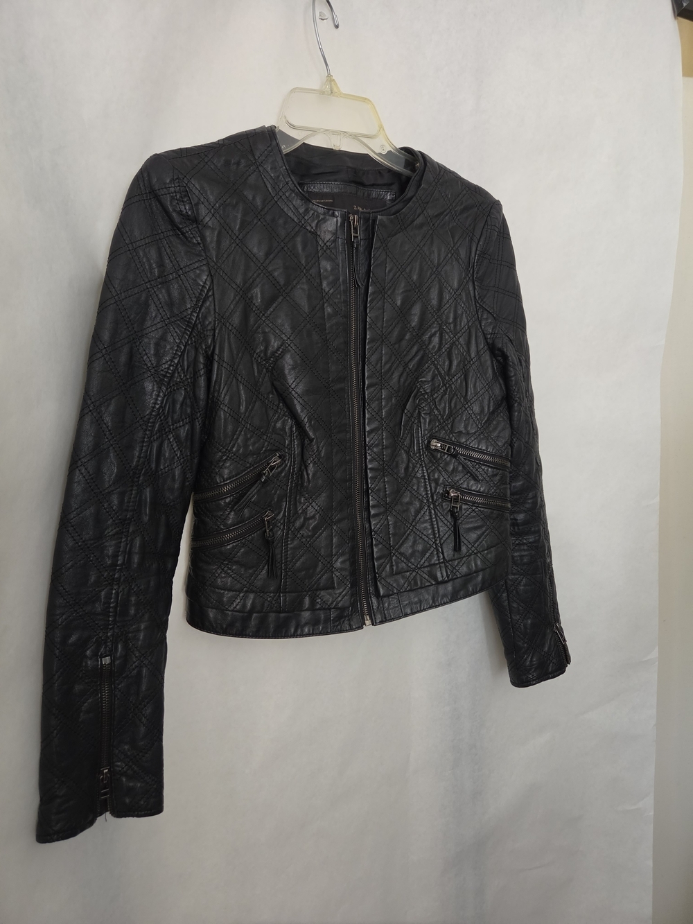 Zara Quilted Leather Jacket - Black